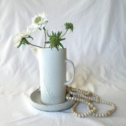 Avoca White Water Jug with Leaf Imprint - Polly Barton