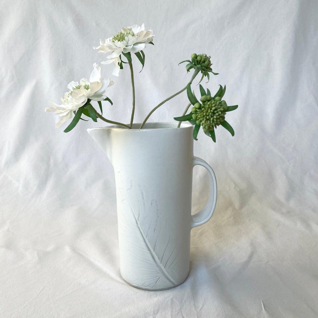 Avoca White Water Jug with Leaf Imprint - Polly Barton